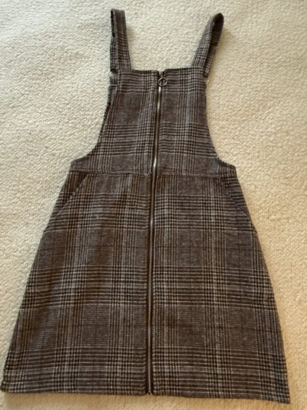 Autumn Dress, Sleeveless Pinafore Overall Size S, Tartan Print (Khaki color)